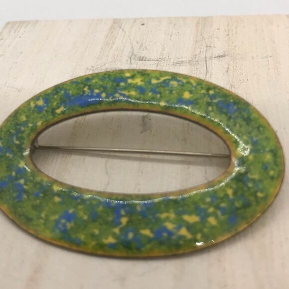 Vintage Enamel Oval Brooch 50s Mid Century Modern - Picture 7 of 13